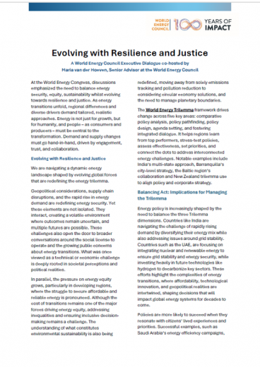 Evolving with Resilience and Justice: A World Energy Council Executive Dialogue